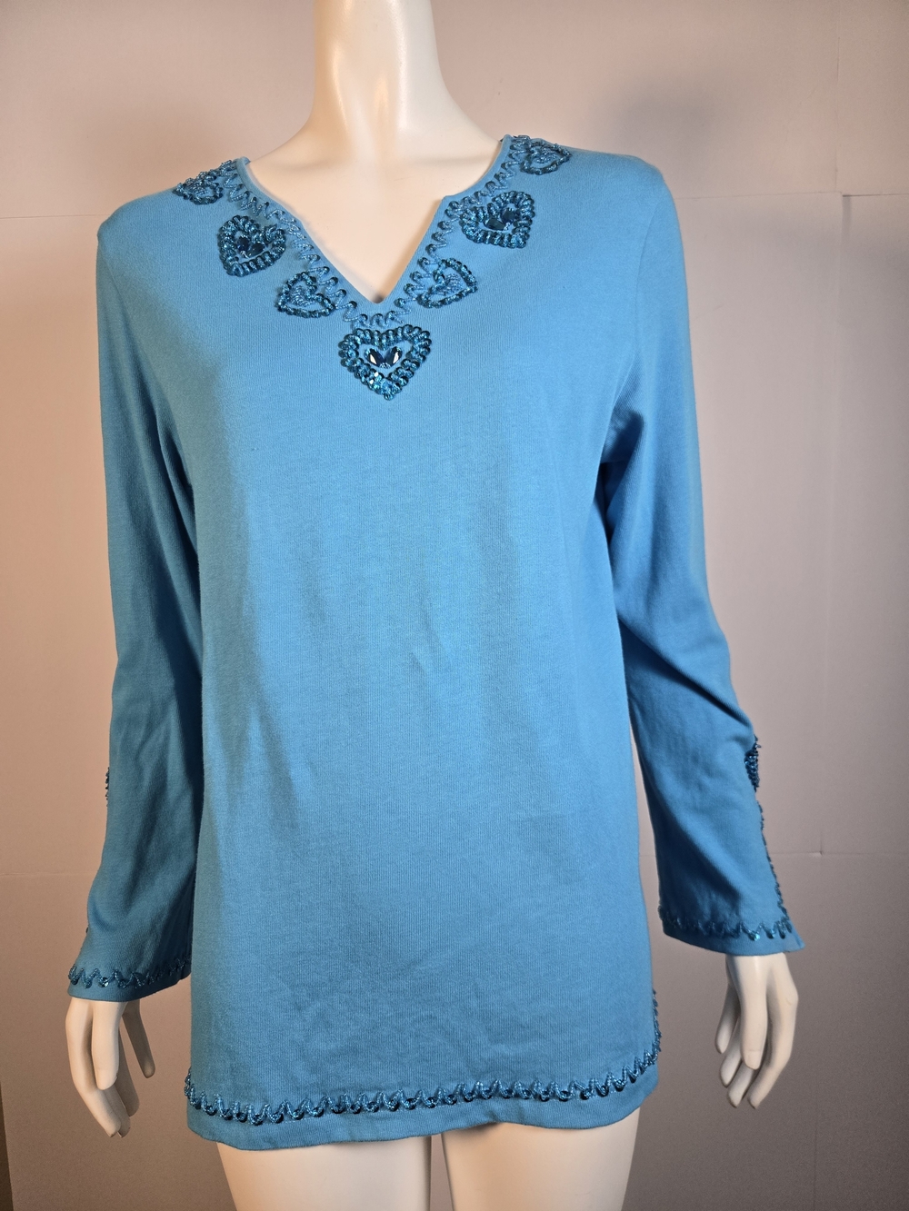 Blue Embellished V-Neck Women's Top Quacker Factor.
